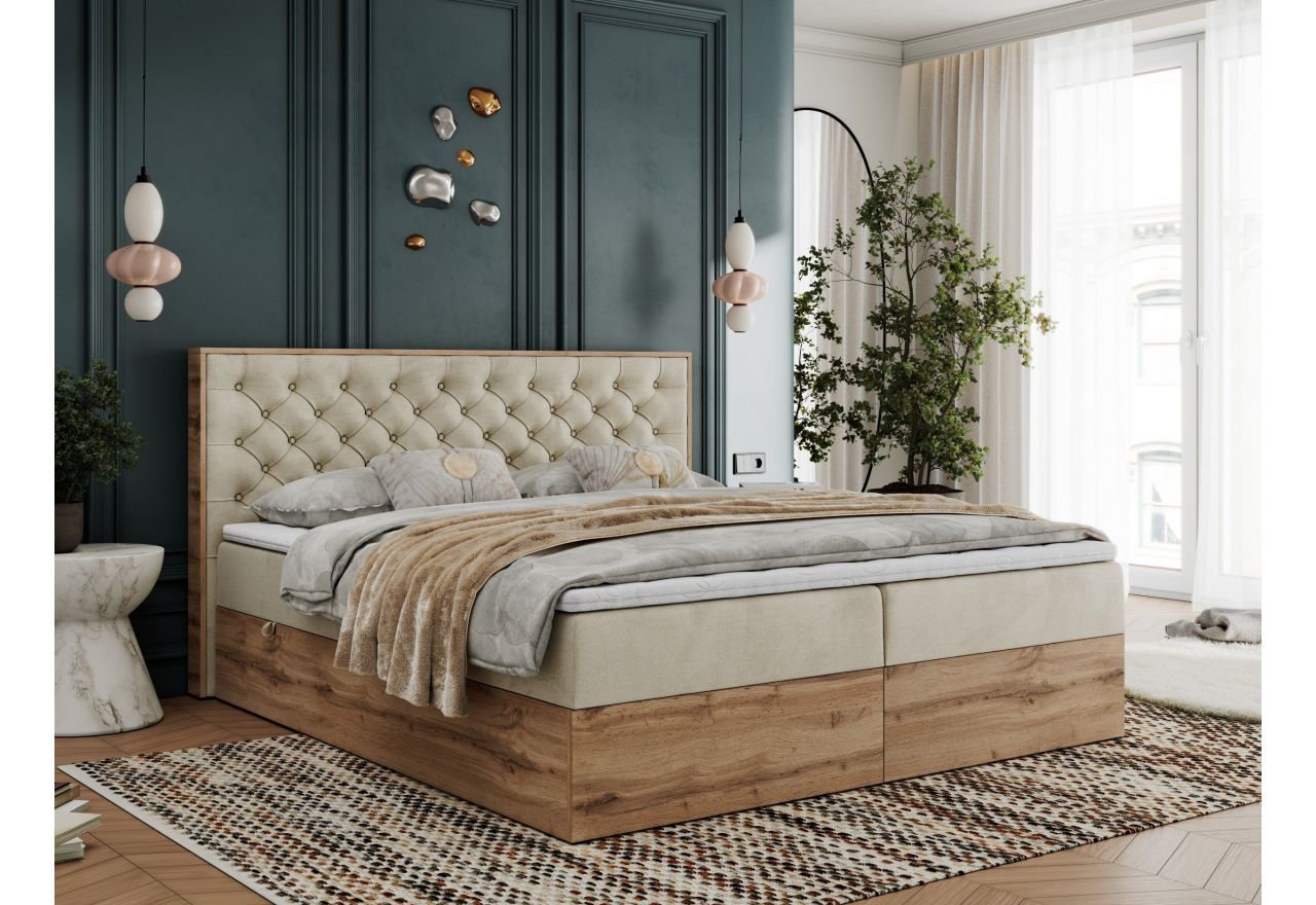 Łóżko kontynentalne ALBERO 3 200x200 - H3 - beżowy, welwet