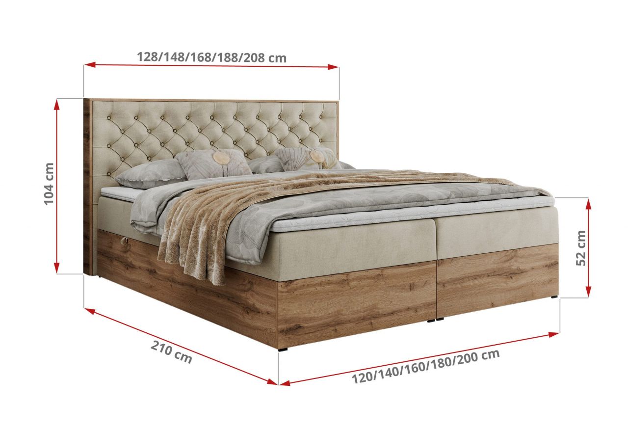 Łóżko kontynentalne ALBERO 3 120x200 - H4 - beżowy, welwet