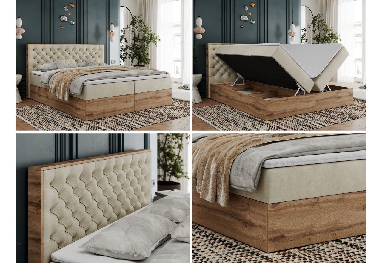 Łóżko kontynentalne ALBERO 3 120x200 - H4 - beżowy, welwet