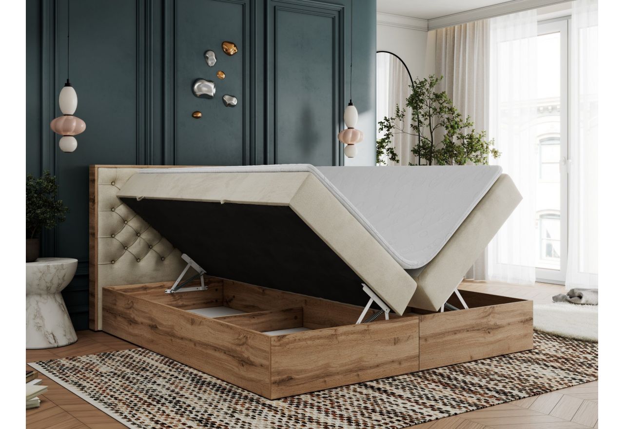 Łóżko kontynentalne ALBERO 3 140x200 - H4 - beżowy, welwet