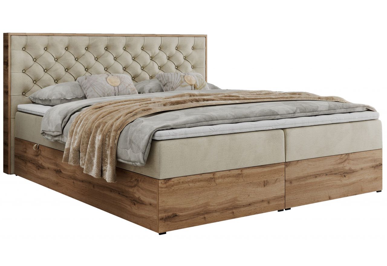 Łóżko kontynentalne ALBERO 3 200x200 - H4 - beżowy, welwet