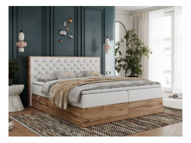 Łóżko kontynentalne ALBERO 3 160x200 - H3 - biały, ekoskóra