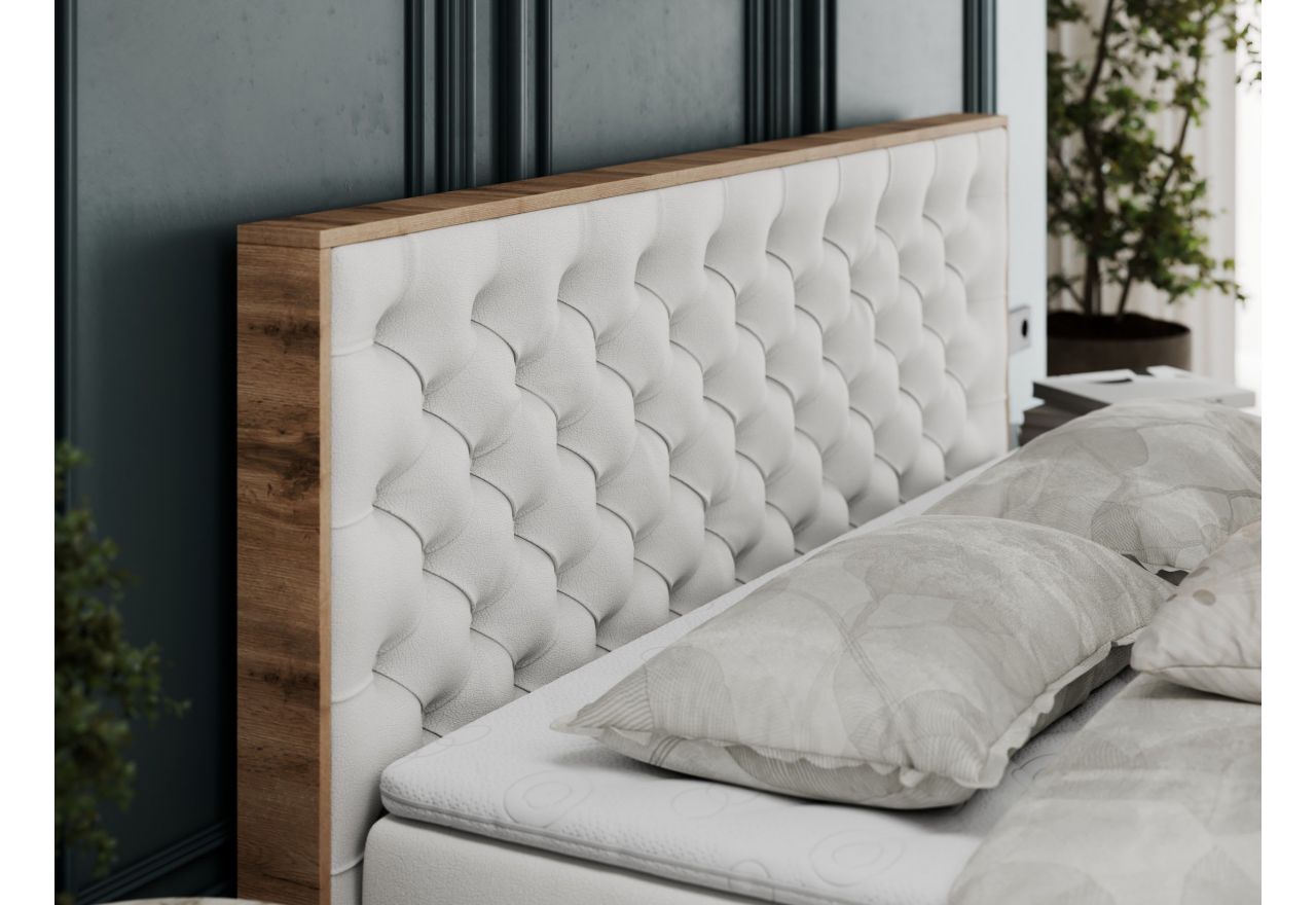 Łóżko kontynentalne ALBERO 3 160x200 - H3 - biały, ekoskóra