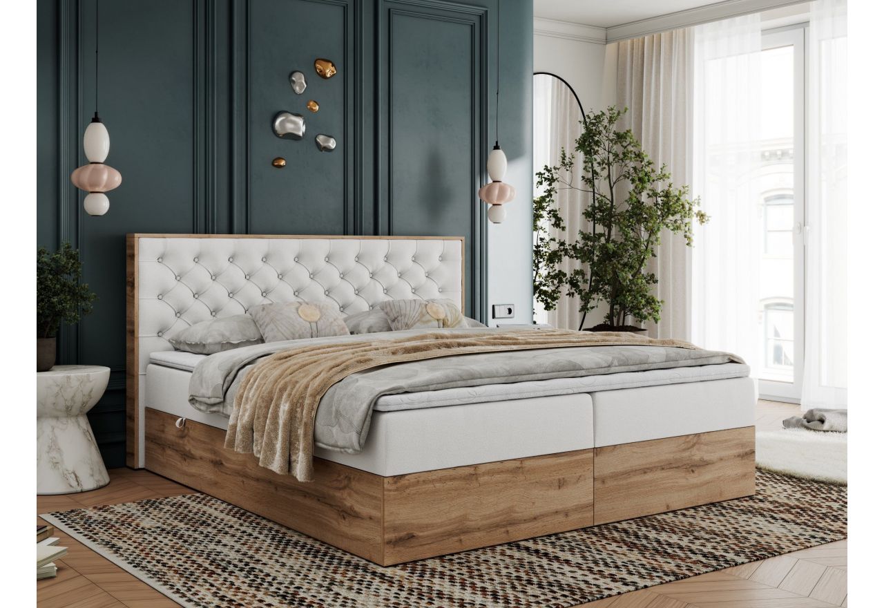 Łóżko kontynentalne ALBERO 3 180x200 - H3 - biały, ekoskóra