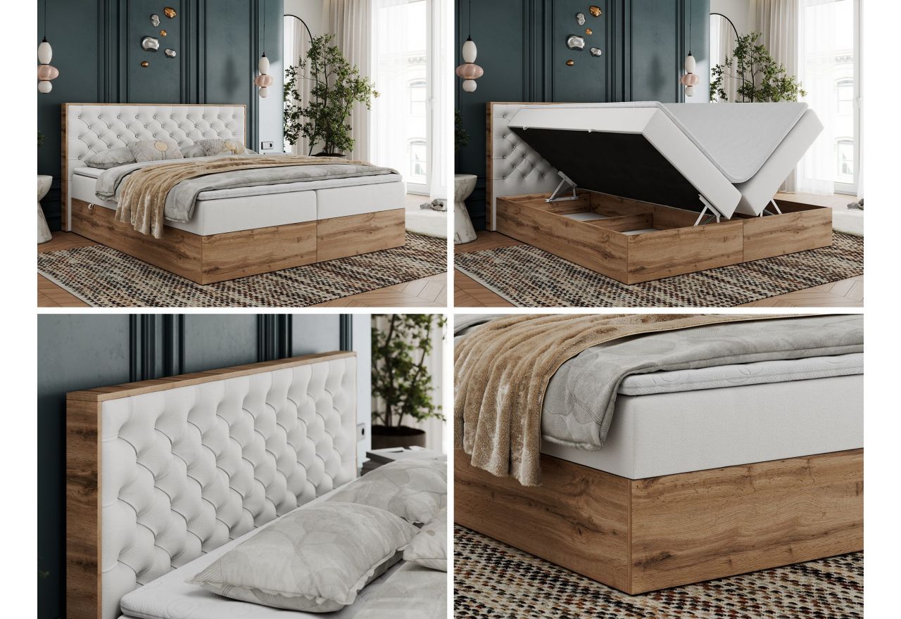 Łóżko kontynentalne ALBERO 3 180x200 - H3 - biały, ekoskóra