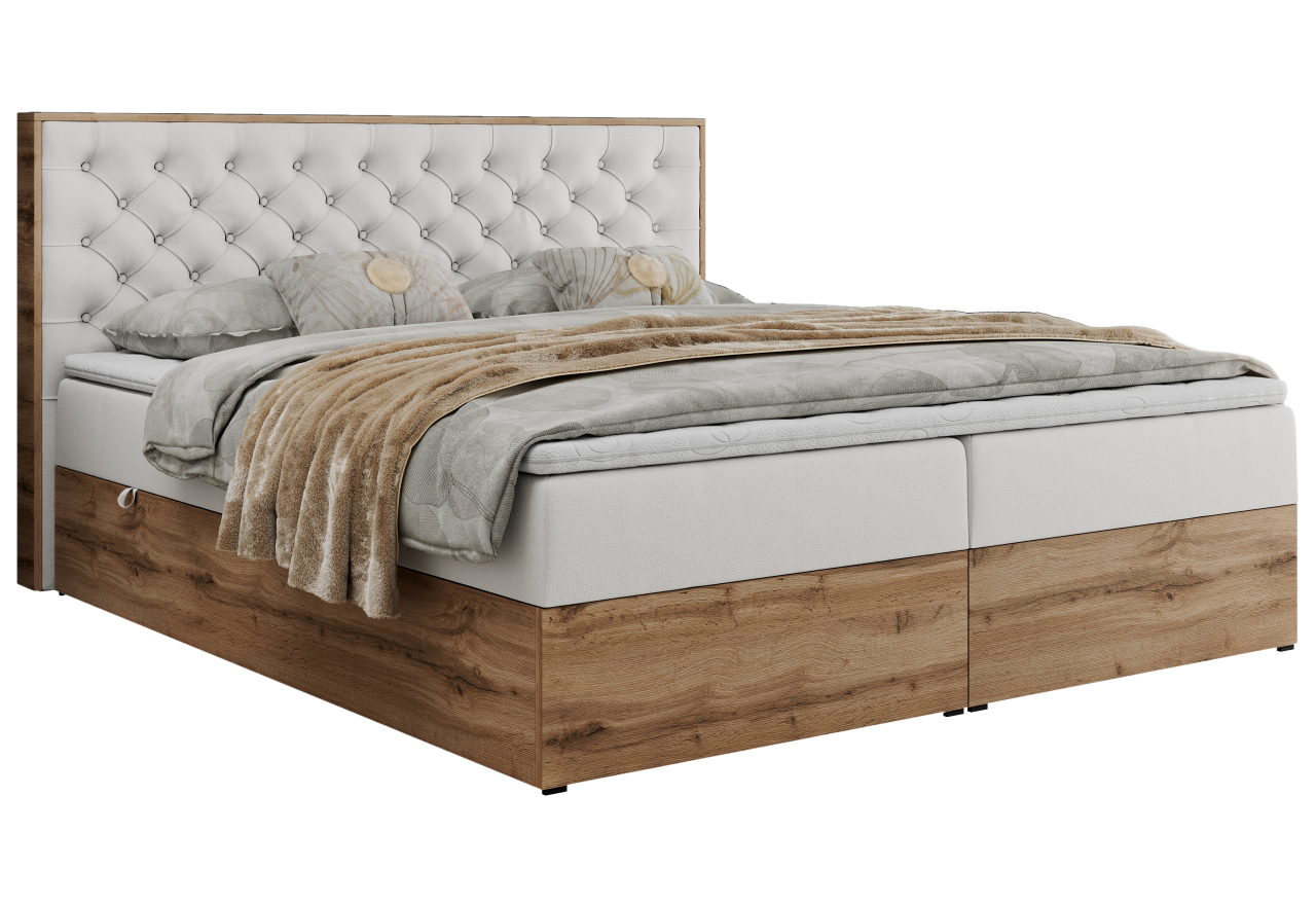 Łóżko kontynentalne ALBERO 3 200x200 - H3 - biały, ekoskóra