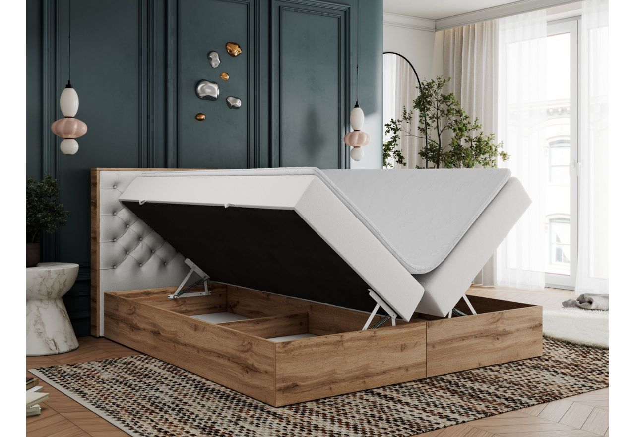 Łóżko kontynentalne ALBERO 3 200x200 - H4 - biały, ekoskóra