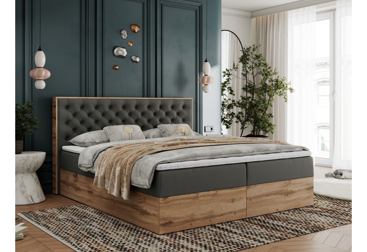 Łóżko kontynentalne ALBERO 3 120x200 - H3 - szary, ekoskóra