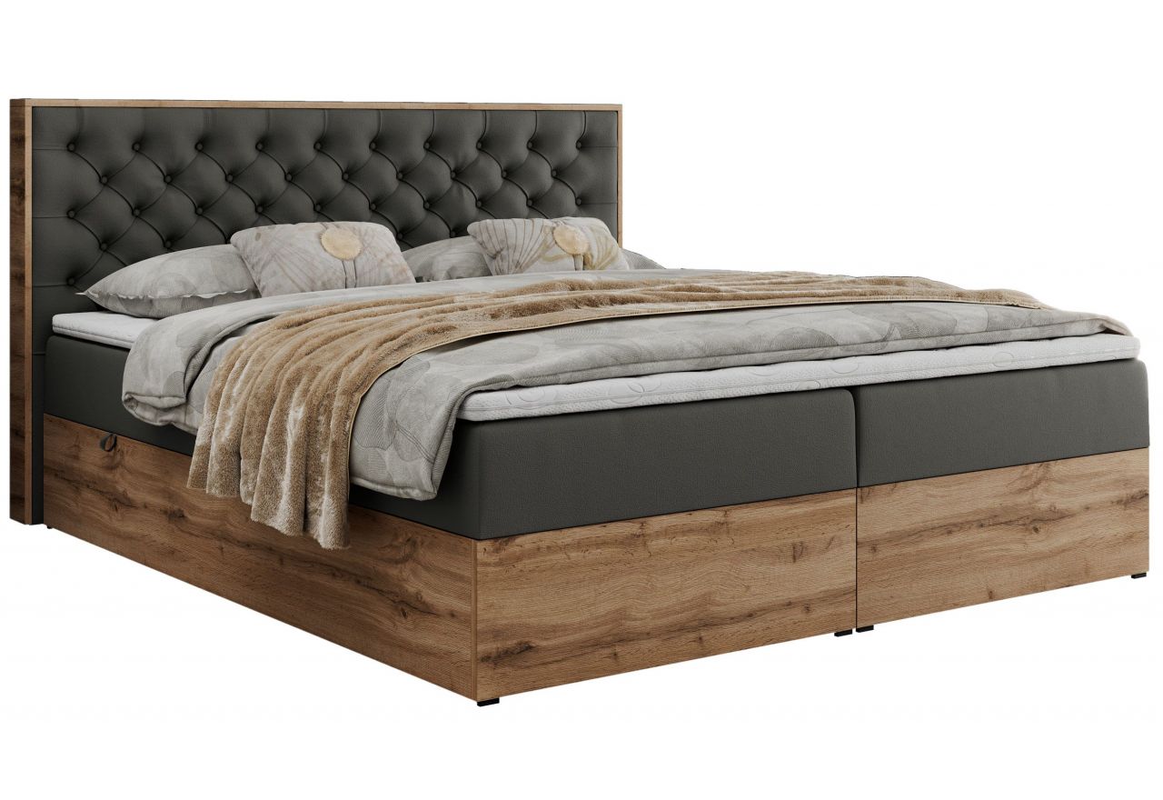 Łóżko kontynentalne ALBERO 3 120x200 - H4 - szary, ekoskóra