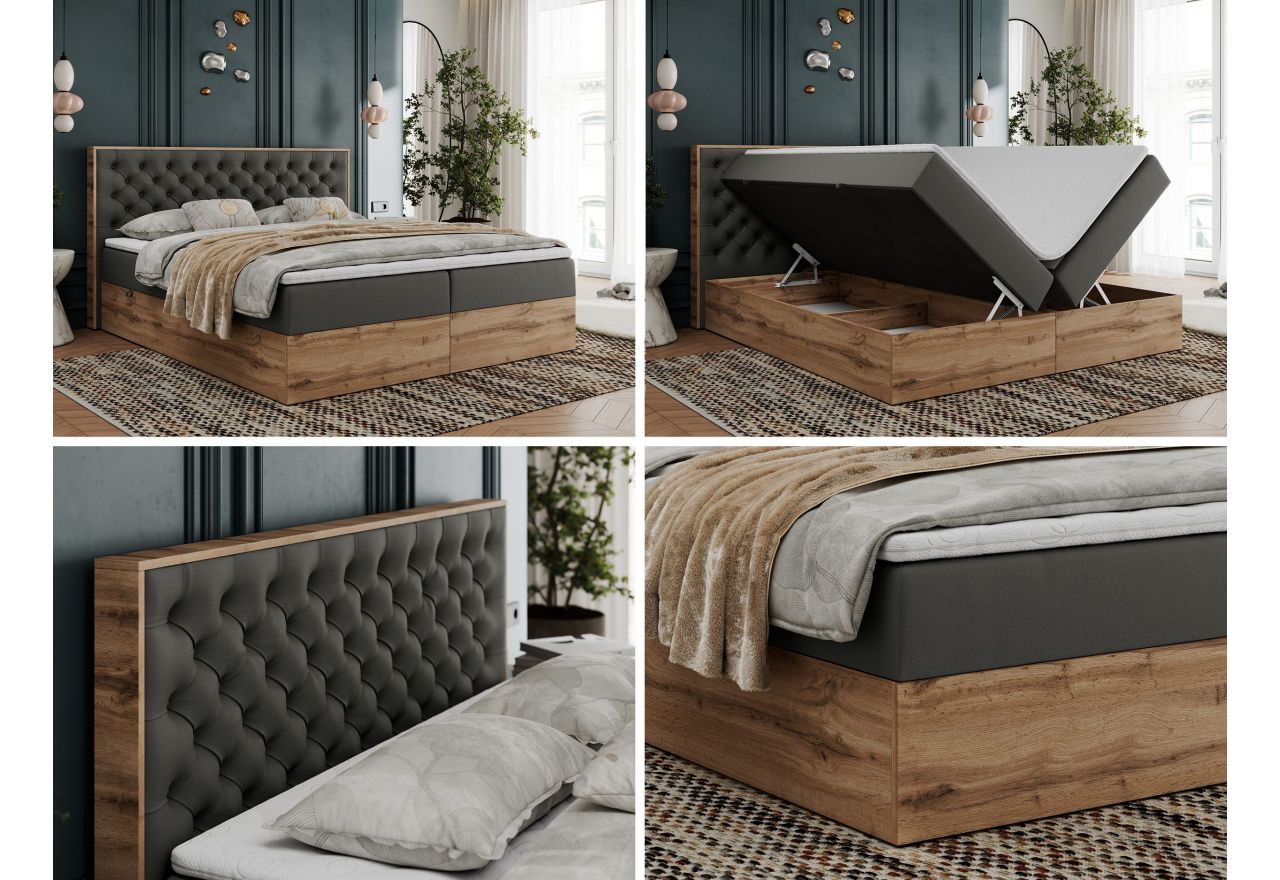 Łóżko kontynentalne ALBERO 3 160x200 - H4 - szary, ekoskóra