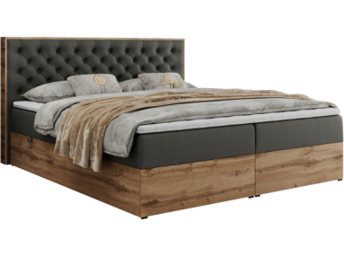 Łóżko kontynentalne ALBERO 3 200x200 - H4 - szary, ekoskóra