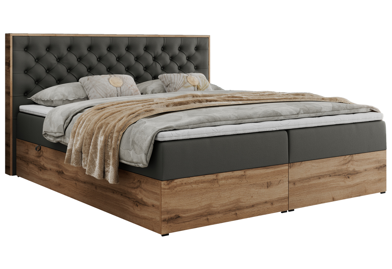 Łóżko kontynentalne ALBERO 3 200x200 - H4 - szary, ekoskóra