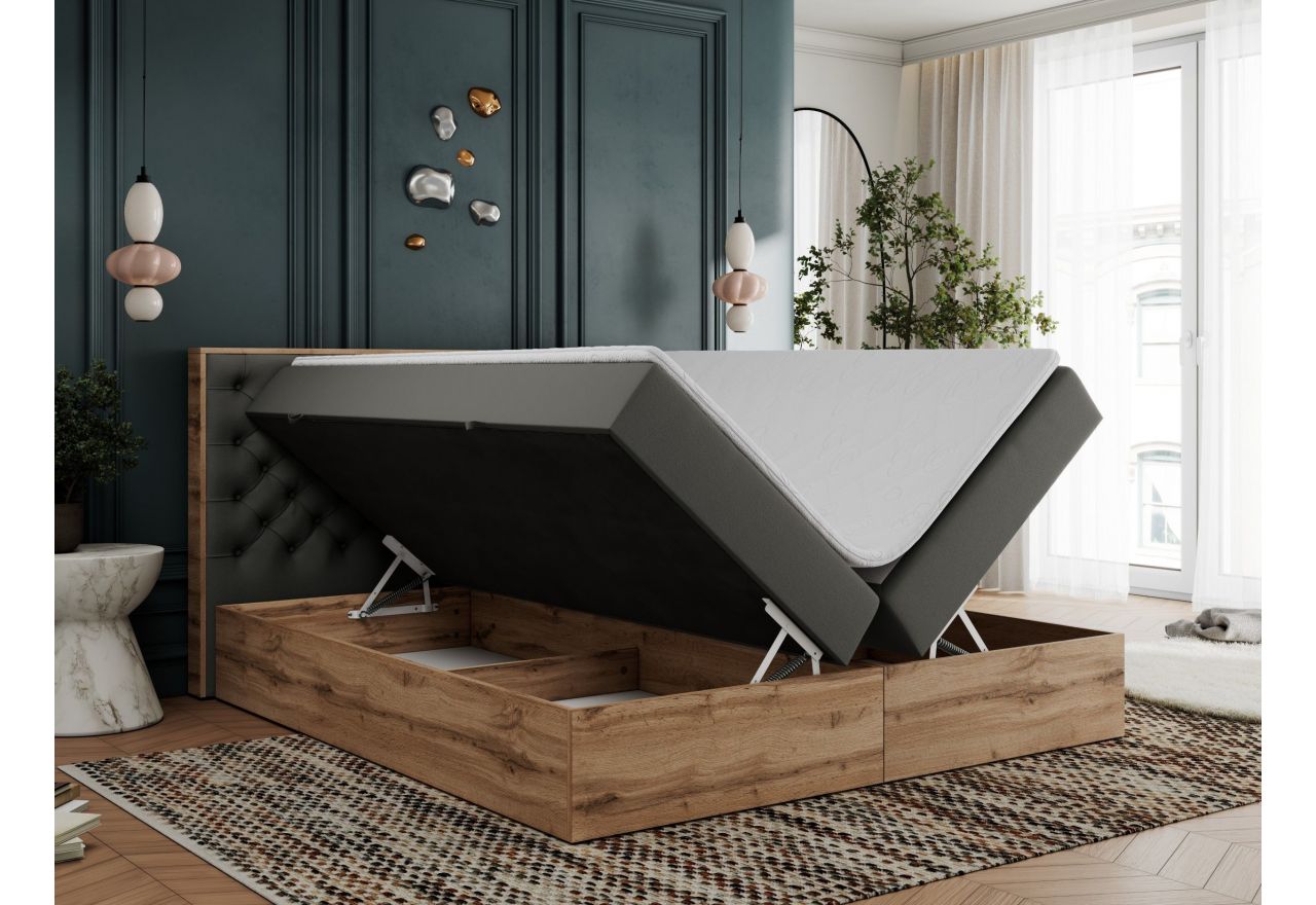 Łóżko kontynentalne ALBERO 3 200x200 - H4 - szary, ekoskóra