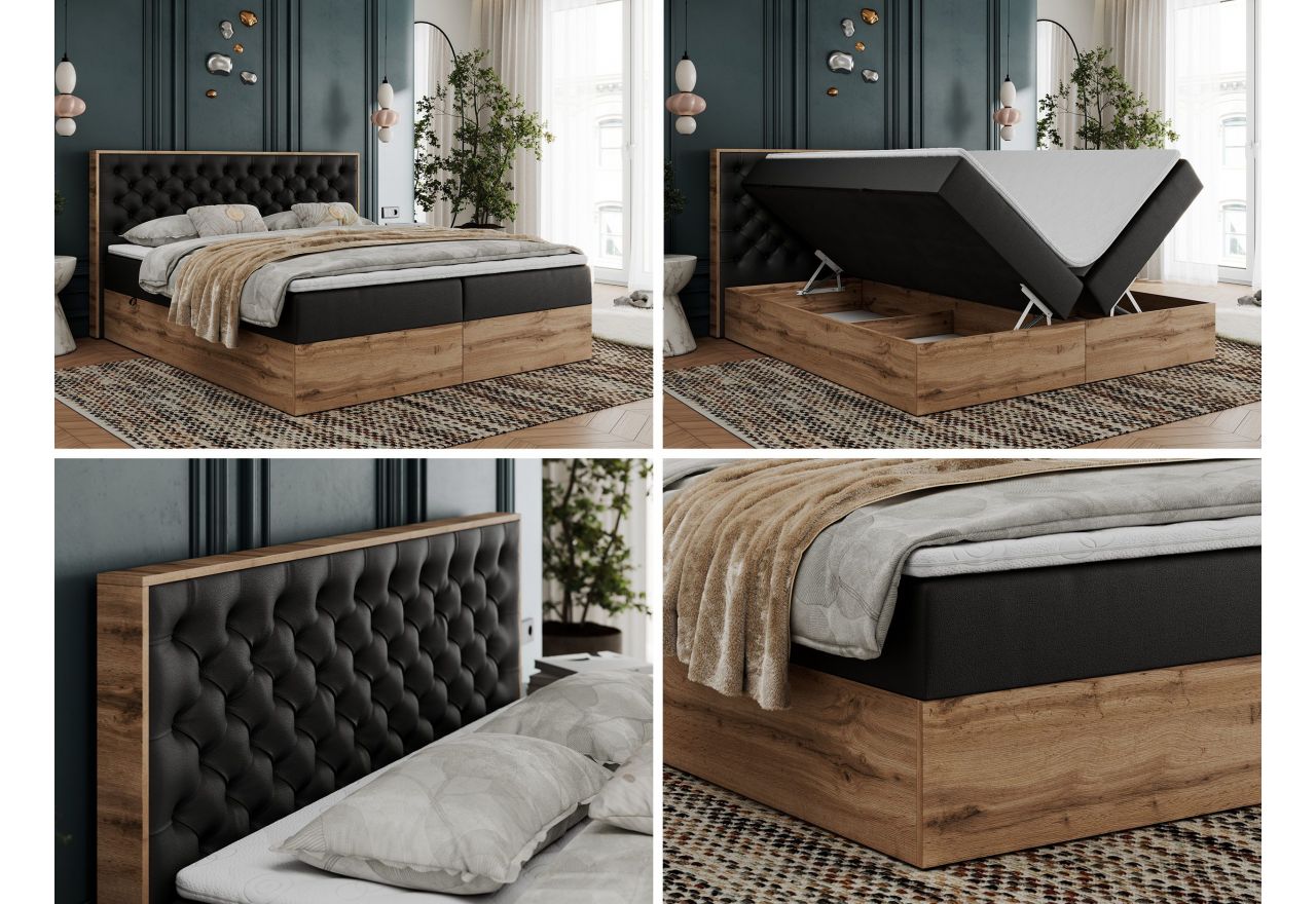 Łóżko kontynentalne ALBERO 3 120x200 - H3 - czarny, ekoskóra