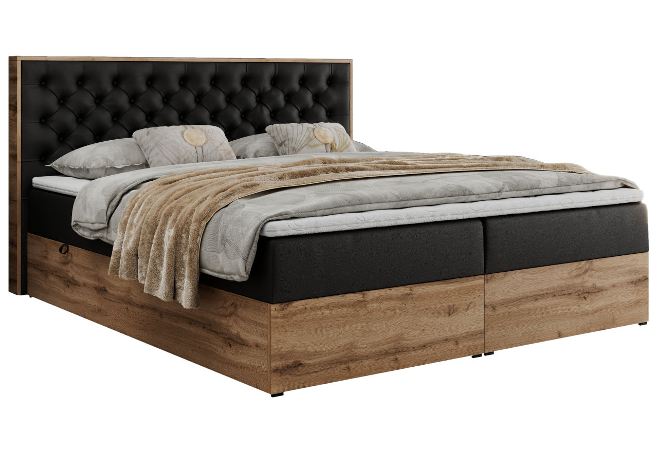 Łóżko kontynentalne ALBERO 3 160x200 - H3 - czarny, ekoskóra