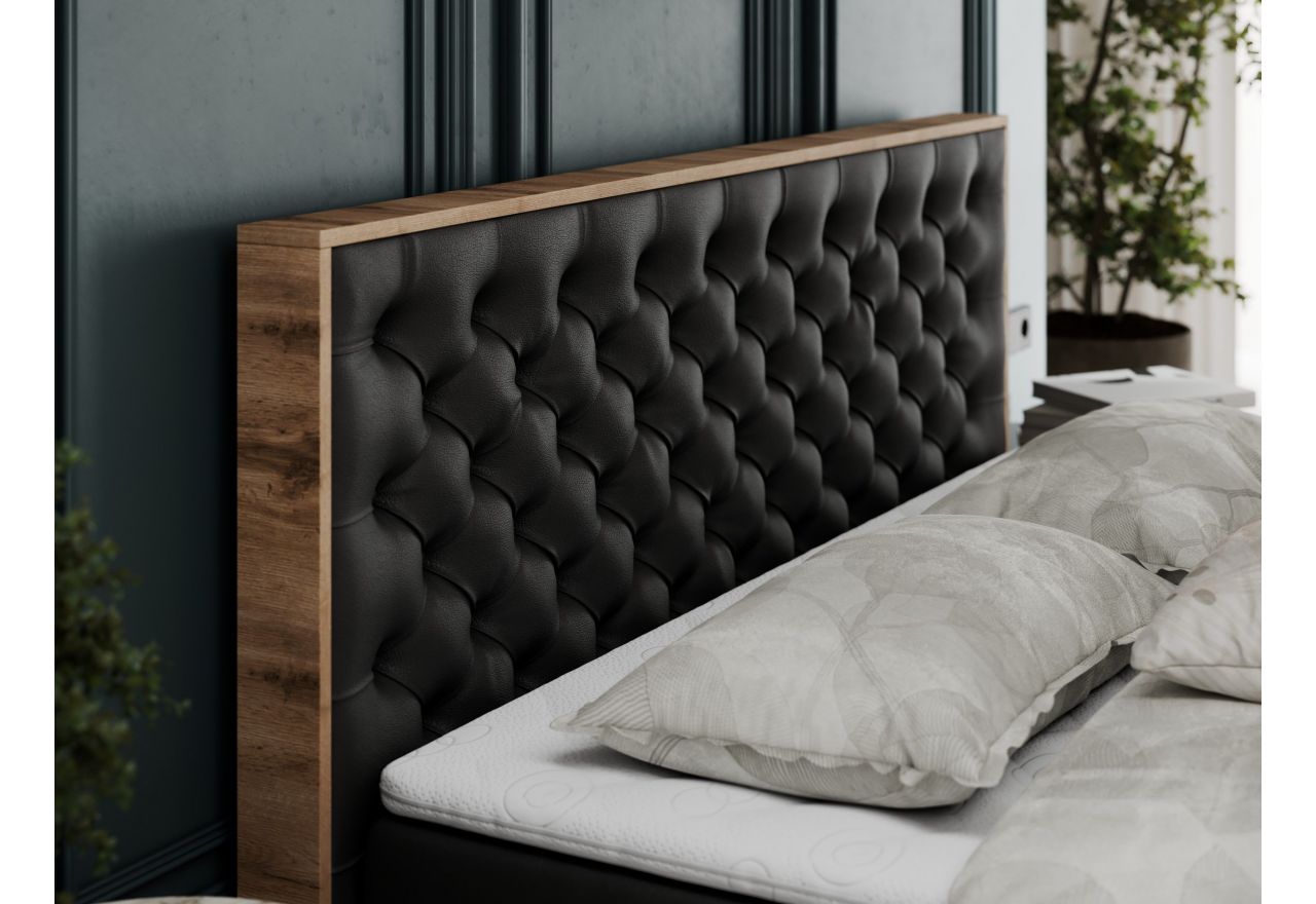 Łóżko kontynentalne ALBERO 3 200x200 - H3 - czarny, ekoskóra