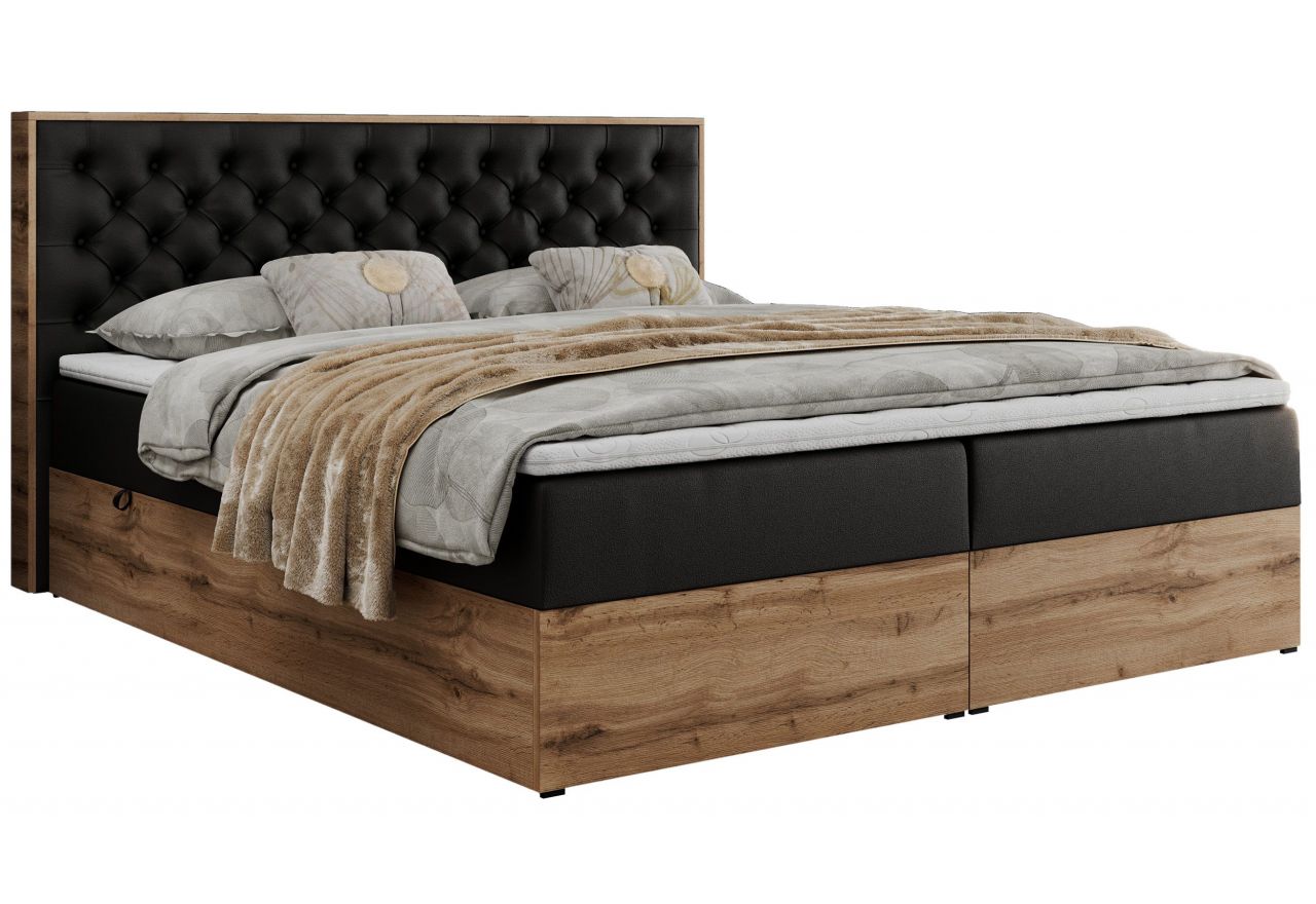 Łóżko kontynentalne ALBERO 3 200x200 - H3 - czarny, ekoskóra