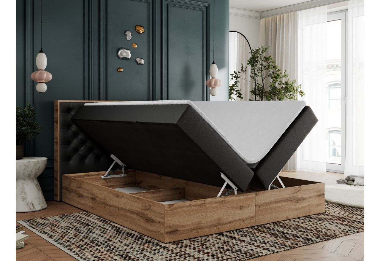 Łóżko kontynentalne ALBERO 3 180x200 - H4 - czarny, ekoskóra