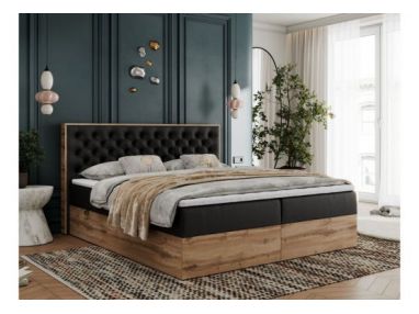 Łóżko kontynentalne ALBERO 3 200x200 - H4 - czarny, ekoskóra