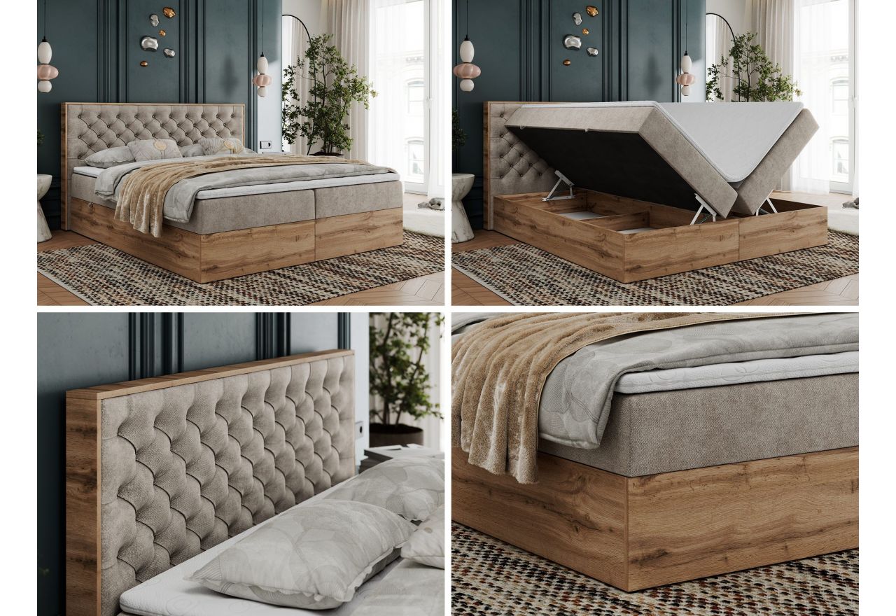 Łóżko kontynentalne ALBERO 3 140x200 - H3 - beżowy, struktura