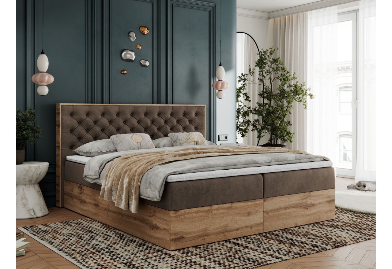 Łóżko kontynentalne ALBERO 3 200x200 - H3 - brązowy, welwet