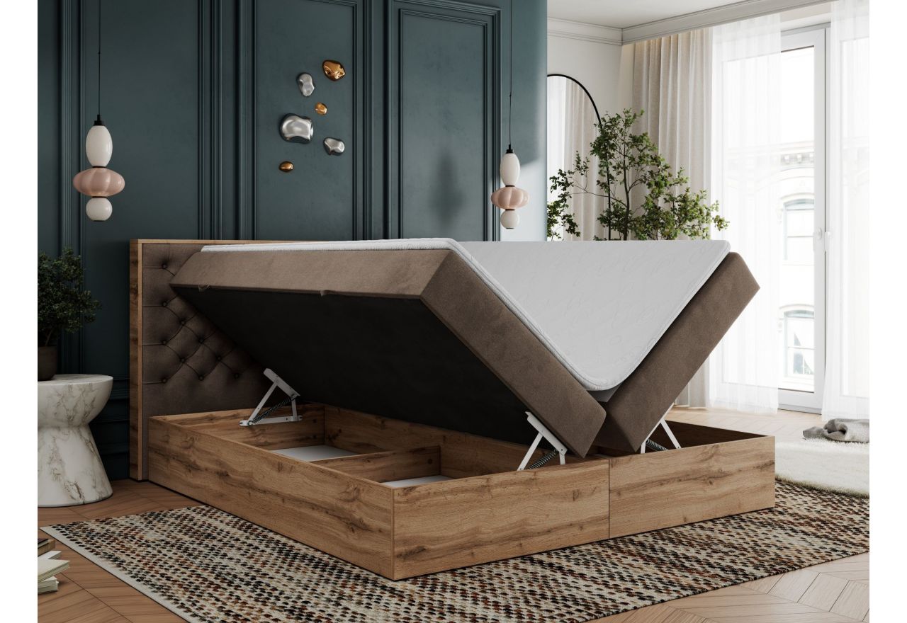 Łóżko kontynentalne ALBERO 3 200x200 - H3 - brązowy, welwet