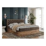 Łóżko kontynentalne ALBERO 3 140x200 - H4 - brązowy, welwet