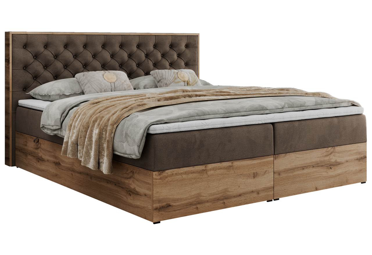 Łóżko kontynentalne ALBERO 3 140x200 - H4 - brązowy, welwet