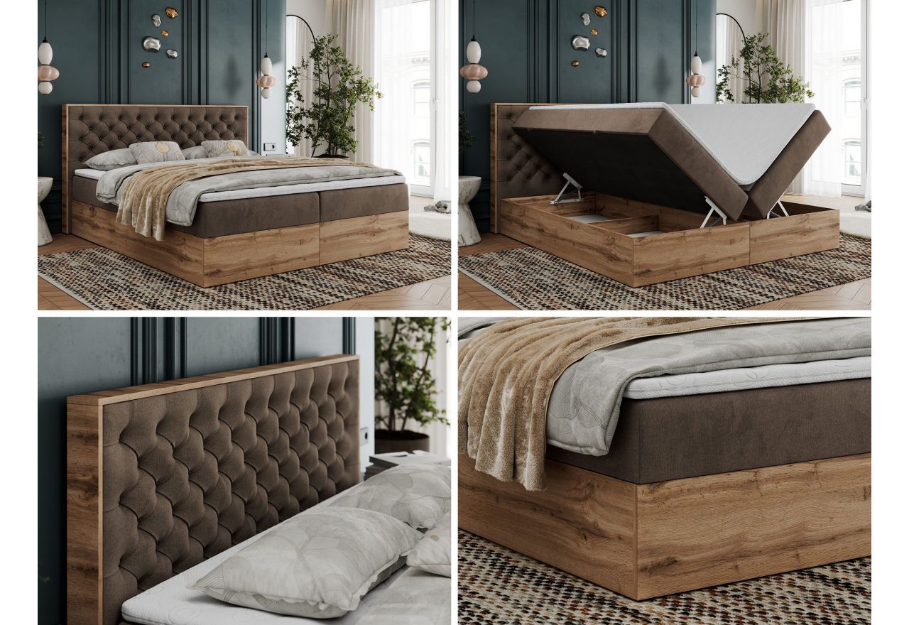 Łóżko kontynentalne ALBERO 3 200x200 - H4 - brązowy, welwet