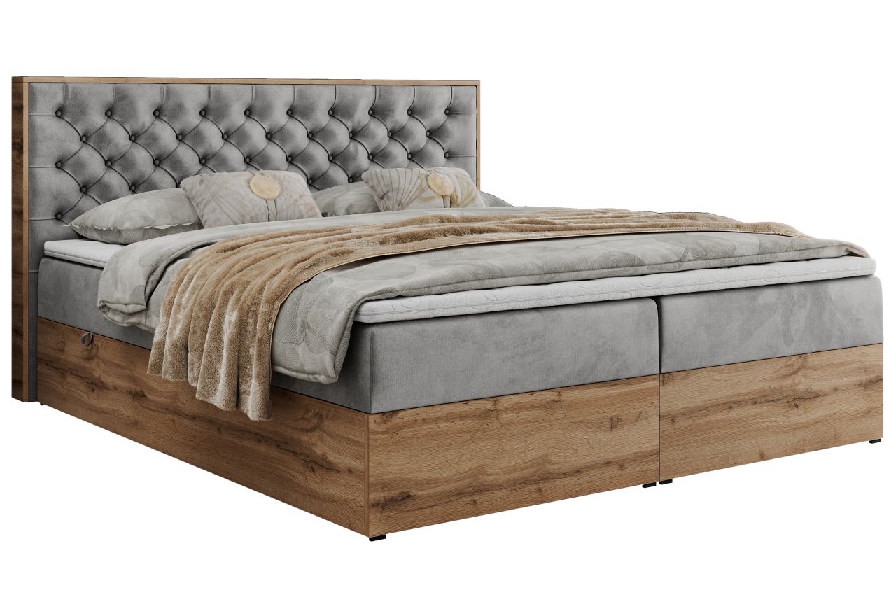 Łóżko kontynentalne ALBERO 3 120x200 - H3 - jasnoszary, welwet