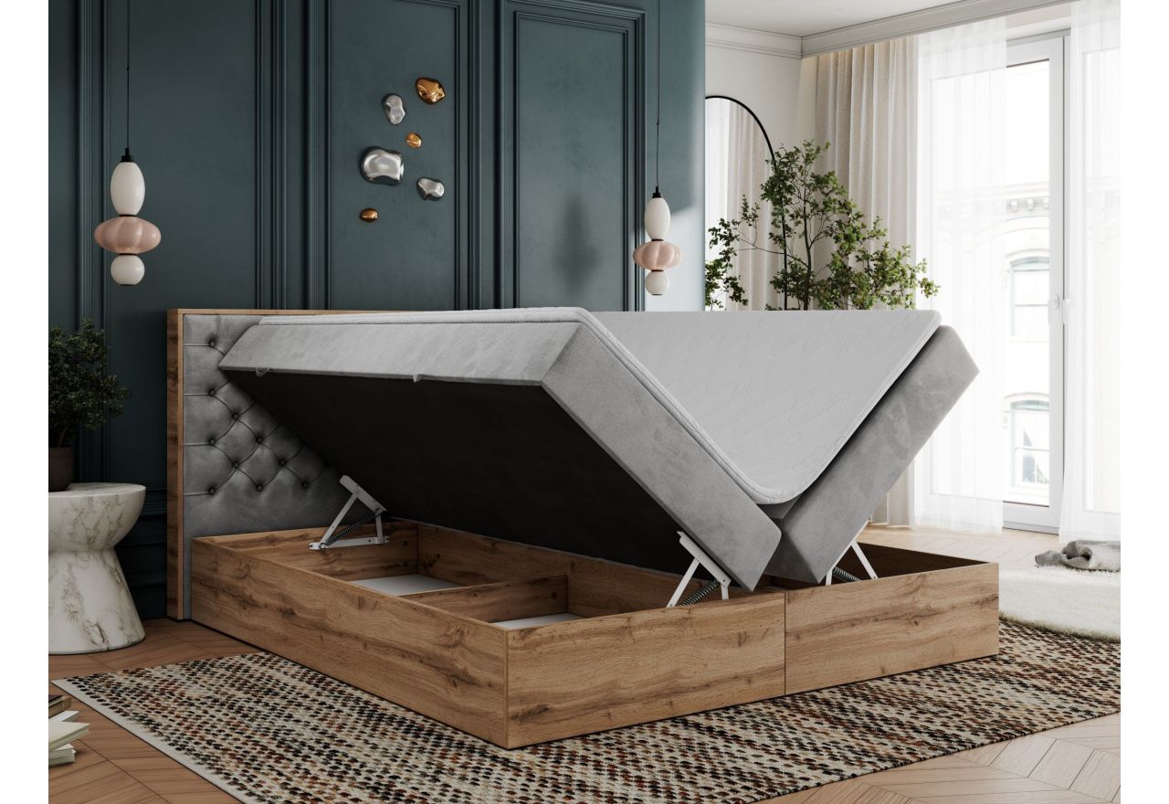 Łóżko kontynentalne ALBERO 3 200x200 - H3 - jasnoszary, welwet