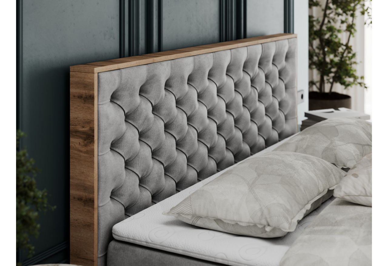 Łóżko kontynentalne ALBERO 3 200x200 - H3 - jasnoszary, welwet