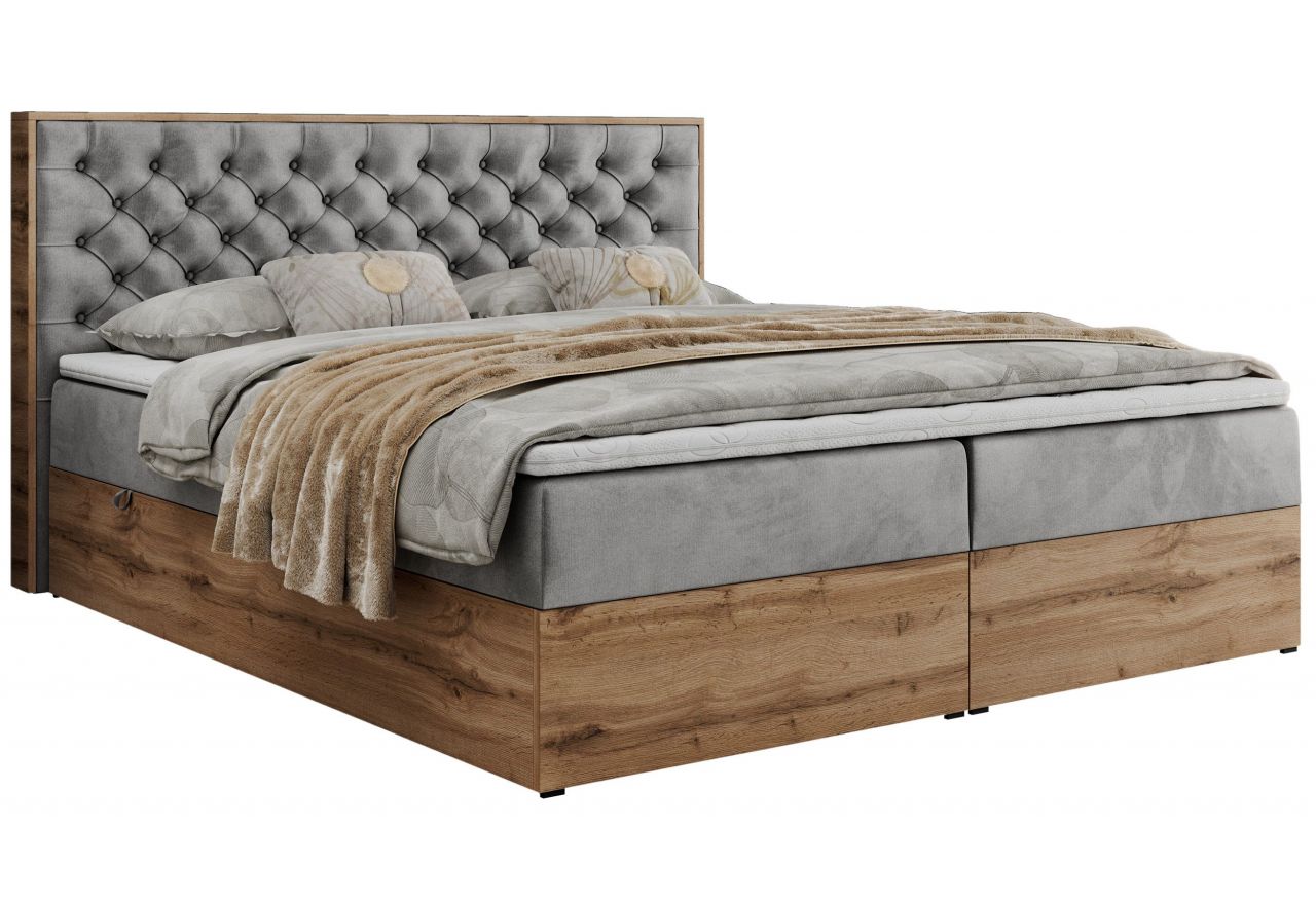 Łóżko kontynentalne ALBERO 3 200x200 - H3 - jasnoszary, welwet