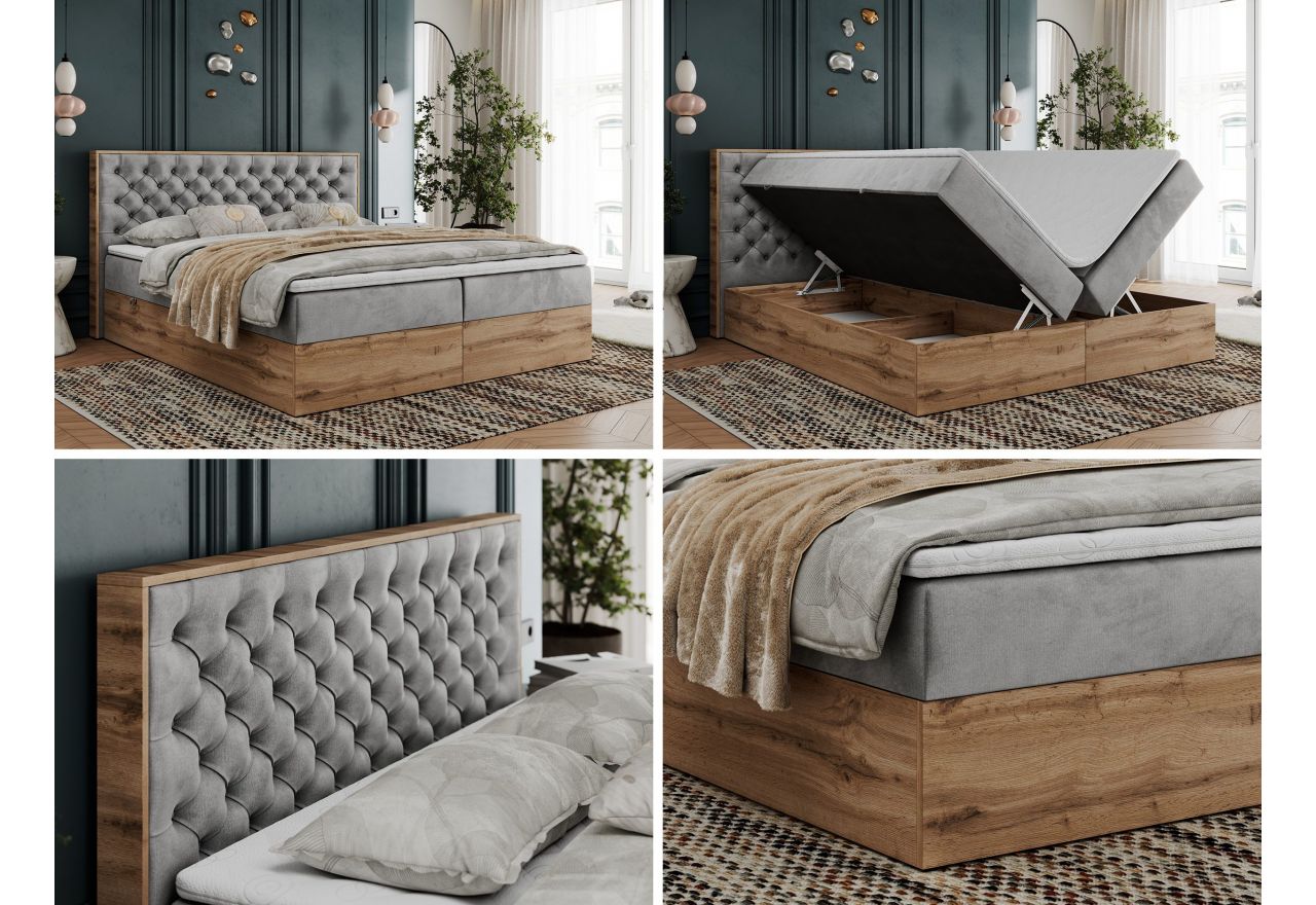 Łóżko kontynentalne ALBERO 3 120x200 - H4 - jasnoszary, welwet