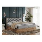 Łóżko kontynentalne ALBERO 3 160x200 - H4 - jasnoszary, welwet