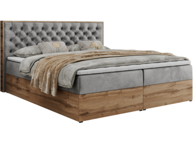 Łóżko kontynentalne ALBERO 3 200x200 - H4 - jasnoszary, welwet