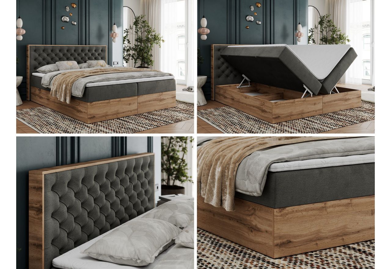 Łóżko kontynentalne ALBERO 3 200x200 - H3 - ciemnoszary, welwet