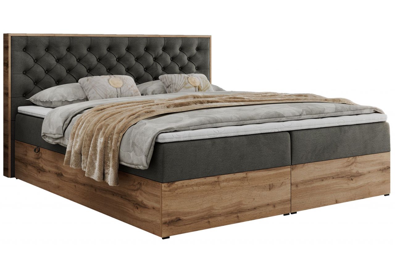 Łóżko kontynentalne ALBERO 3 140x200 - H4 - ciemnoszary, welwet