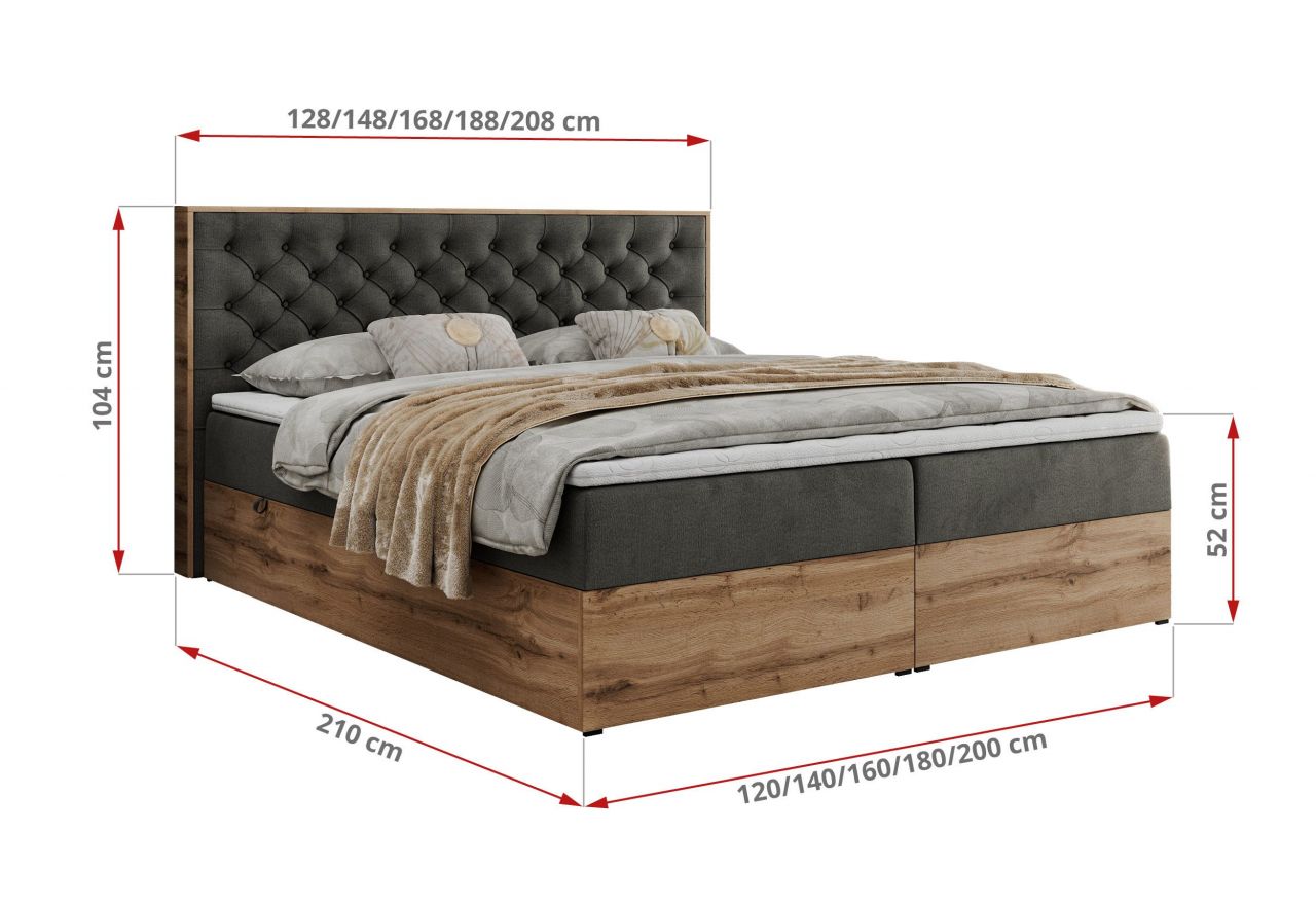 Łóżko kontynentalne ALBERO 3 180x200 - H4 - ciemnoszary, welwet