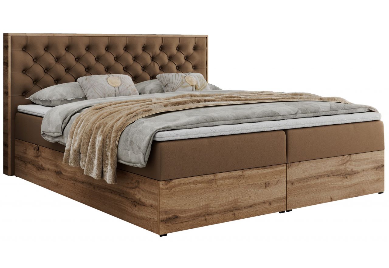 Łóżko kontynentalne ALBERO 3 120x200 - H3 - brązowy, ekoskóra