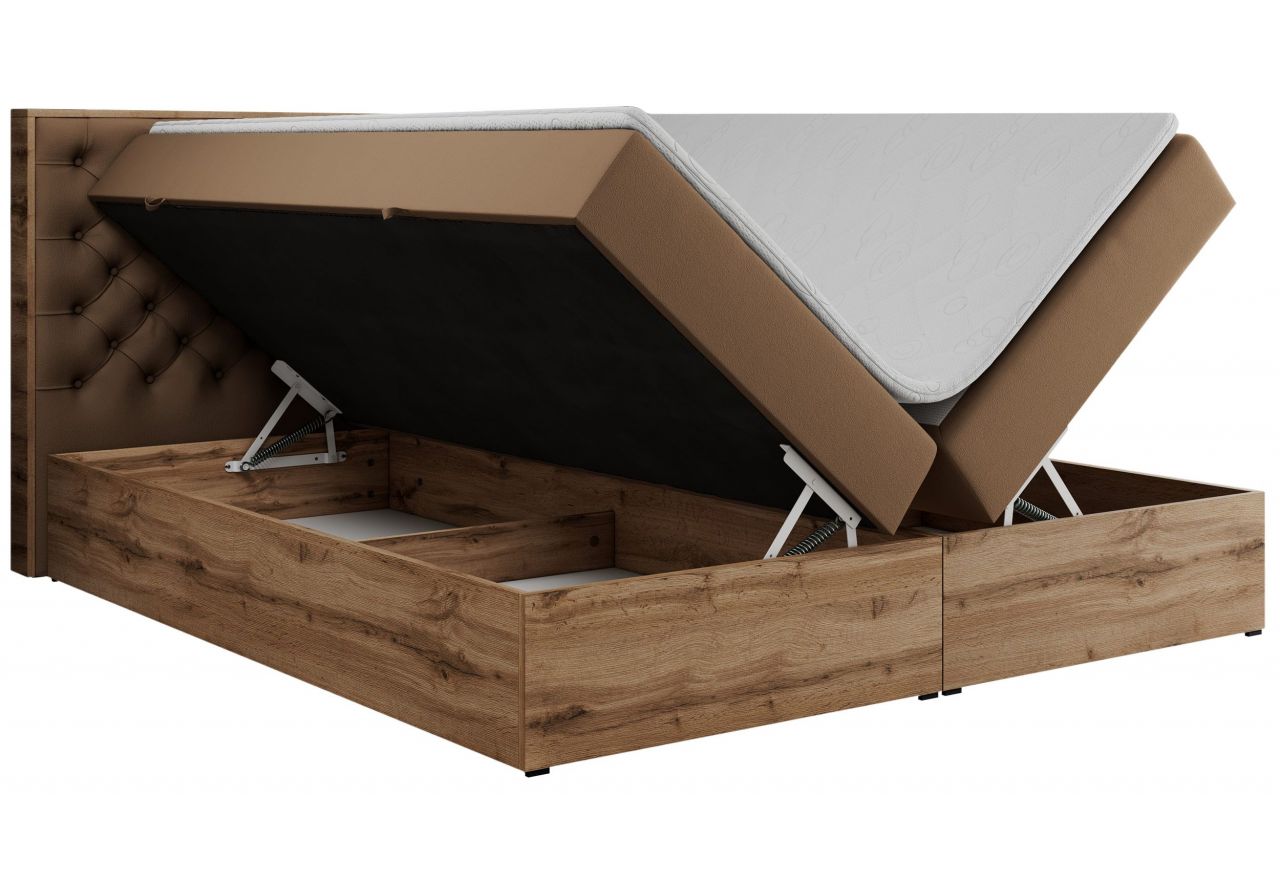 Łóżko kontynentalne ALBERO 3 120x200 - H3 - brązowy, ekoskóra