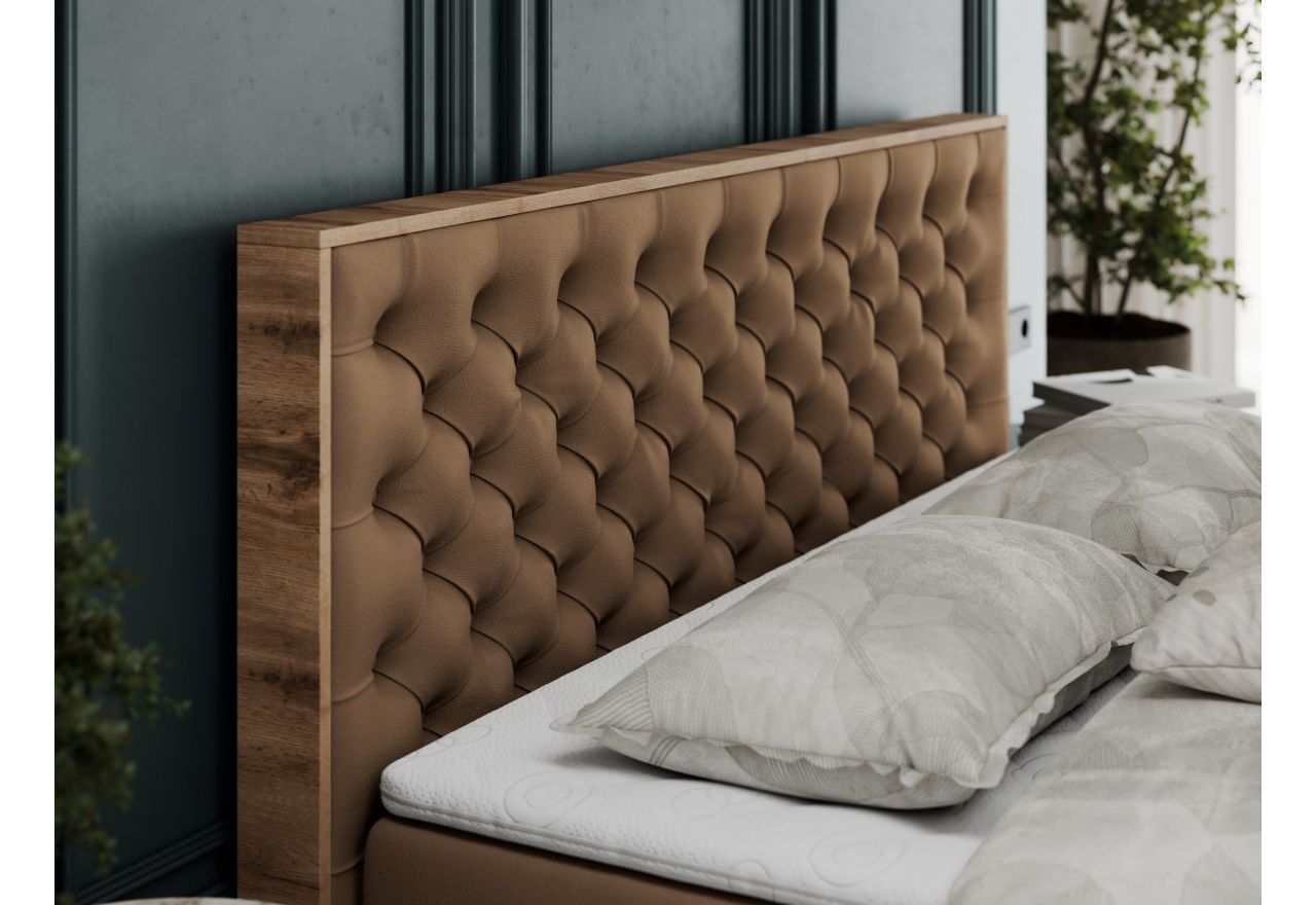 Łóżko kontynentalne ALBERO 3 140x200 - H3 - brązowy, ekoskóra