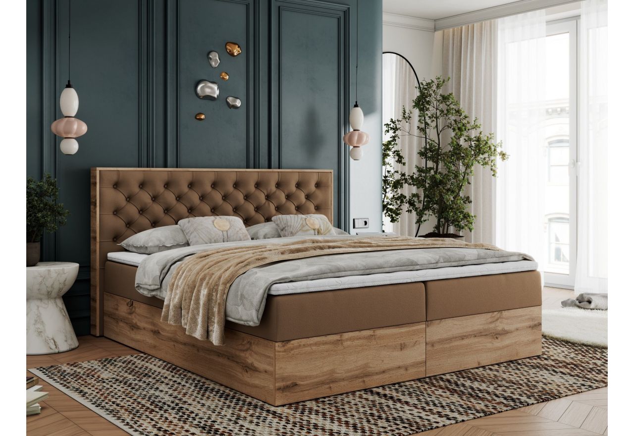 Łóżko kontynentalne ALBERO 3 160x200 - H3 - brązowy, ekoskóra