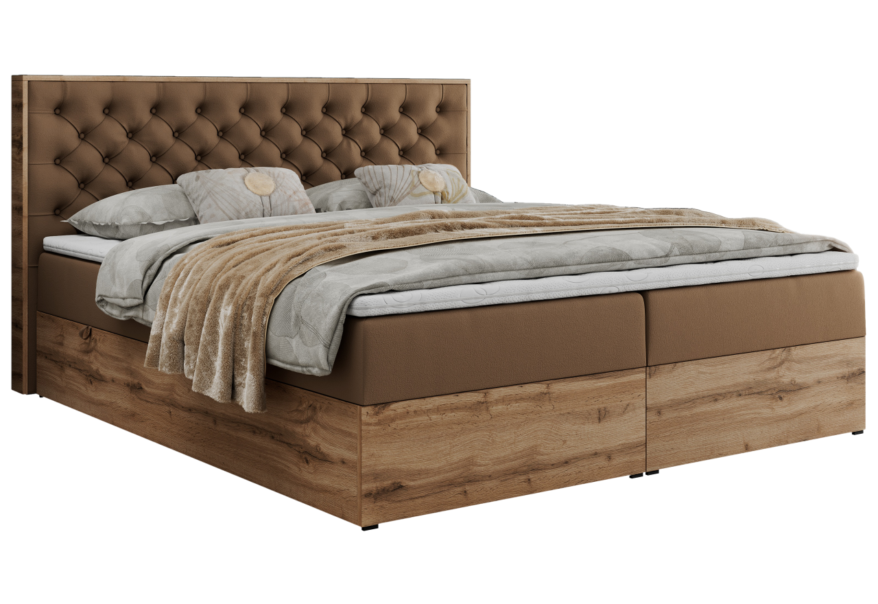 Łóżko kontynentalne ALBERO 3 160x200 - H3 - brązowy, ekoskóra