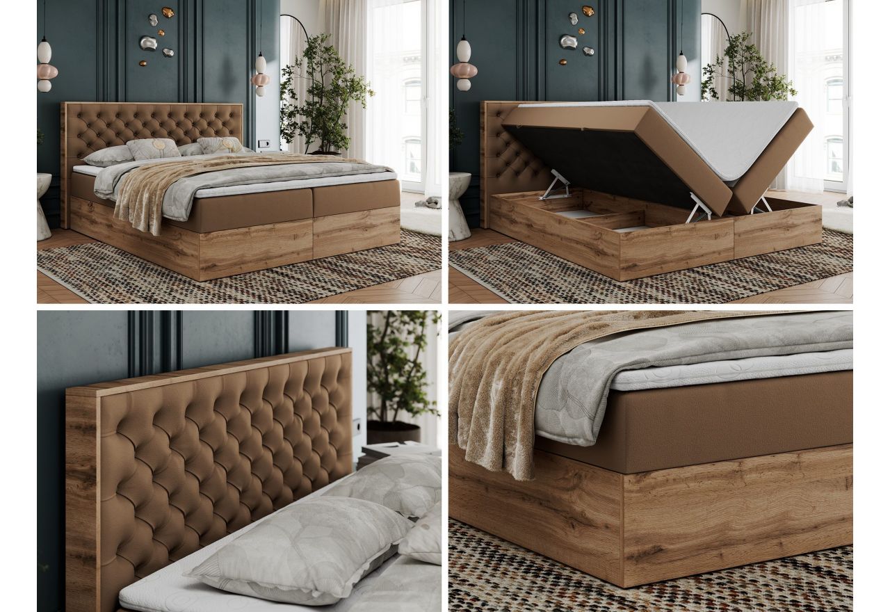 Łóżko kontynentalne ALBERO 3 160x200 - H3 - brązowy, ekoskóra