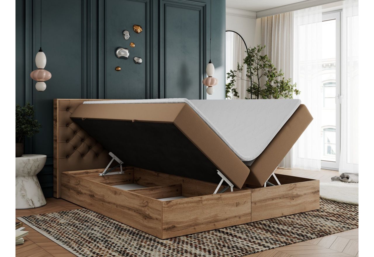 Łóżko kontynentalne ALBERO 3 200x200 - H3 - brązowy, ekoskóra