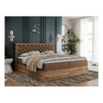 Łóżko kontynentalne ALBERO 3 120x200 - H4 - brązowy, ekoskóra