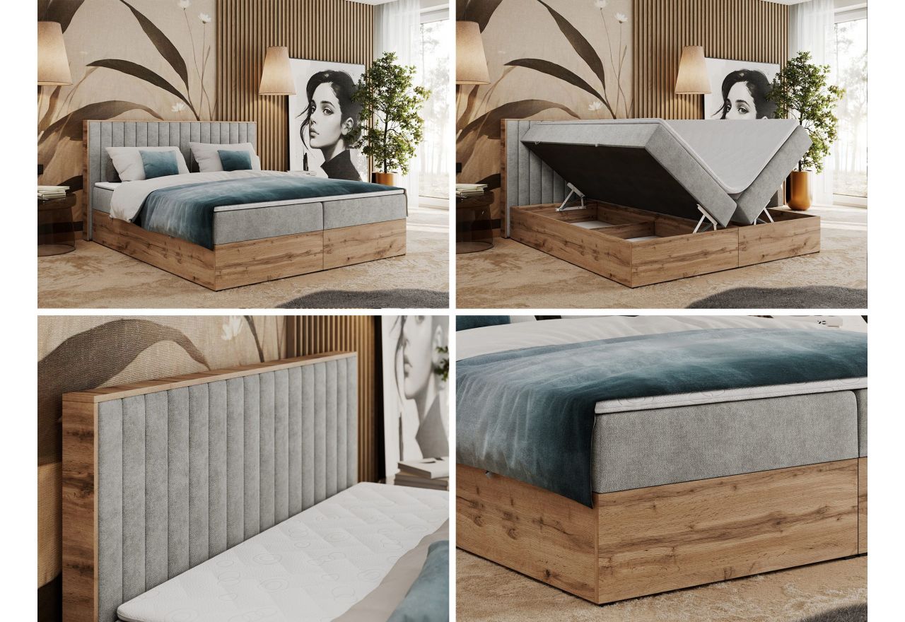 Łóżko kontynentalne ALBERO 4 120x200 - H3 - jasnoszary, struktura