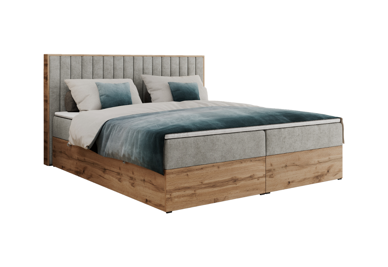 Łóżko kontynentalne ALBERO 4 140x200 - H3 - jasnoszary, struktura