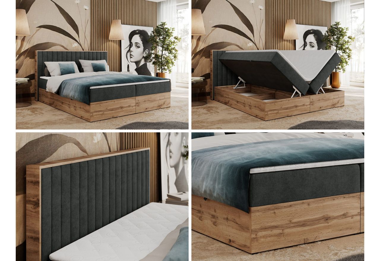 Łóżko kontynentalne ALBERO 4 160x200 - H4 - ciemnoszary, struktura